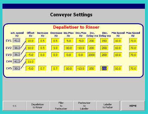 Conveyor Control settings